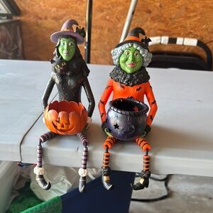 Halloween Witch Figurines with Pumpkin and Cauldron